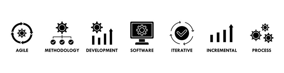 Scrum development banner web icon vector illustration concept with icon of agile, methodology, development, software, iterative, incremental and process