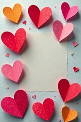 Colorful paper hearts decorating a happy birthday card, decoration, celebration