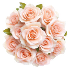 Naklejka premium Floral Elegance: A close-up shot showcasing a luxurious bouquet of light peach roses, their delicate petals artfully arranged, radiating softness, romance, and timeless beauty.