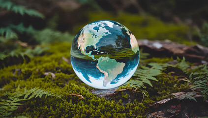 The globe rests on lush green grass
The concept of fragile nature, environmental protection,
