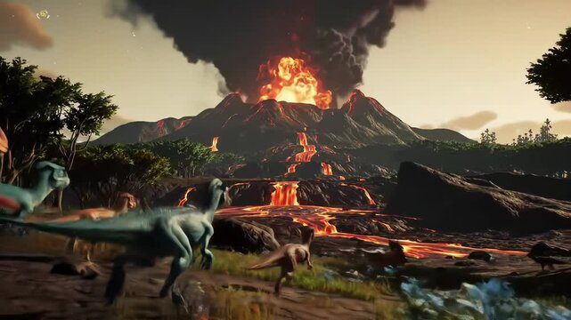 Mega-Volcanic Eruption: A planet&rsquo;s supervolcano erupts, spewing ash and toxic gases into the atmosphere and triggering a global extinction event. Dinosaur extinct