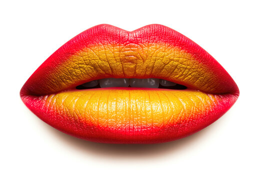 red yellow colored female lips isolated on white background. - Powered by Adobe