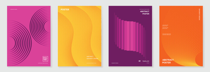 Abstract line sport poster background vector set. Minimalist cover template with vibrant perspective line wave in motion. Ideal design for social media, cover, banner, flyer, ads.