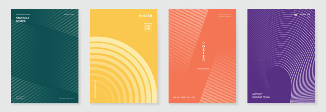 Abstract line sport poster background vector set. Minimalist cover template with vibrant perspective line wave in motion. Ideal design for social media, cover, banner, flyer, ads.