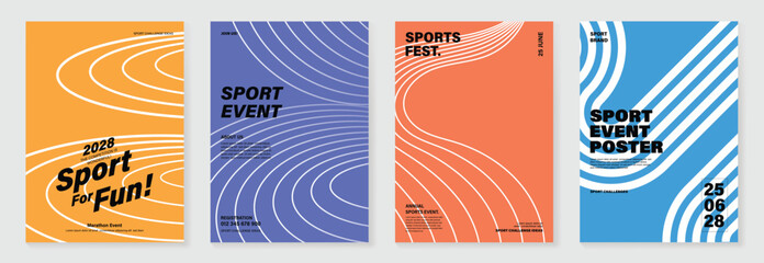 Abstract line sport poster background vector set. Minimalist cover template with vibrant perspective line wave in motion. Ideal design for social media, cover, banner, flyer, ads. © TWINS DESIGN STUDIO