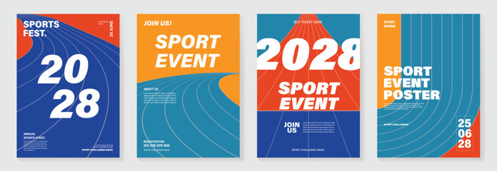 Abstract line sport poster background vector set. Minimalist cover template with vibrant perspective line wave in motion. Ideal design for social media, cover, banner, flyer, ads. © TWINS DESIGN STUDIO