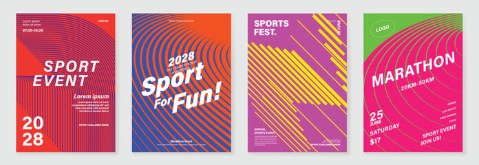 Abstract line sport poster background vector set. Minimalist cover template with vibrant perspective line wave in motion. Ideal design for social media, cover, banner, flyer, ads. © TWINS DESIGN STUDIO