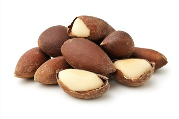 Fresh and crunchy brazil nuts isolated on a white background showcasing their rich texture and natural appeal