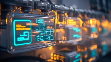 Fototapeta premium Futuristic technological control panel with glowing interface.
