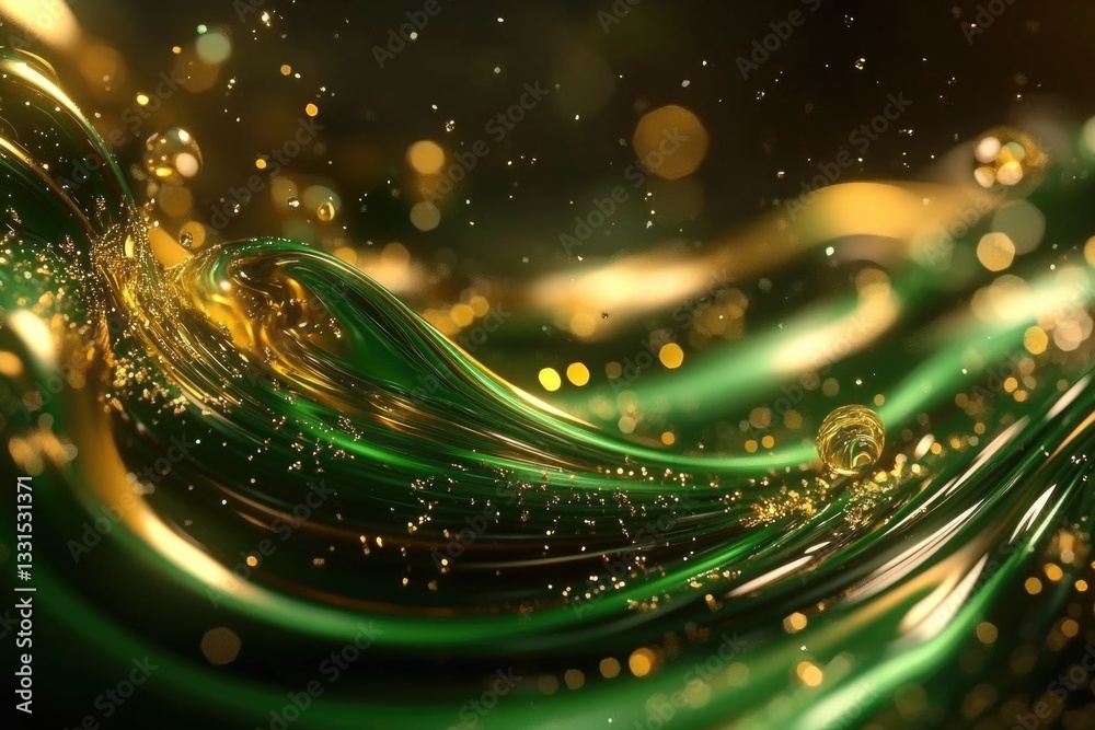 Poster a close-up view of a wavy pattern in shades of green and gold