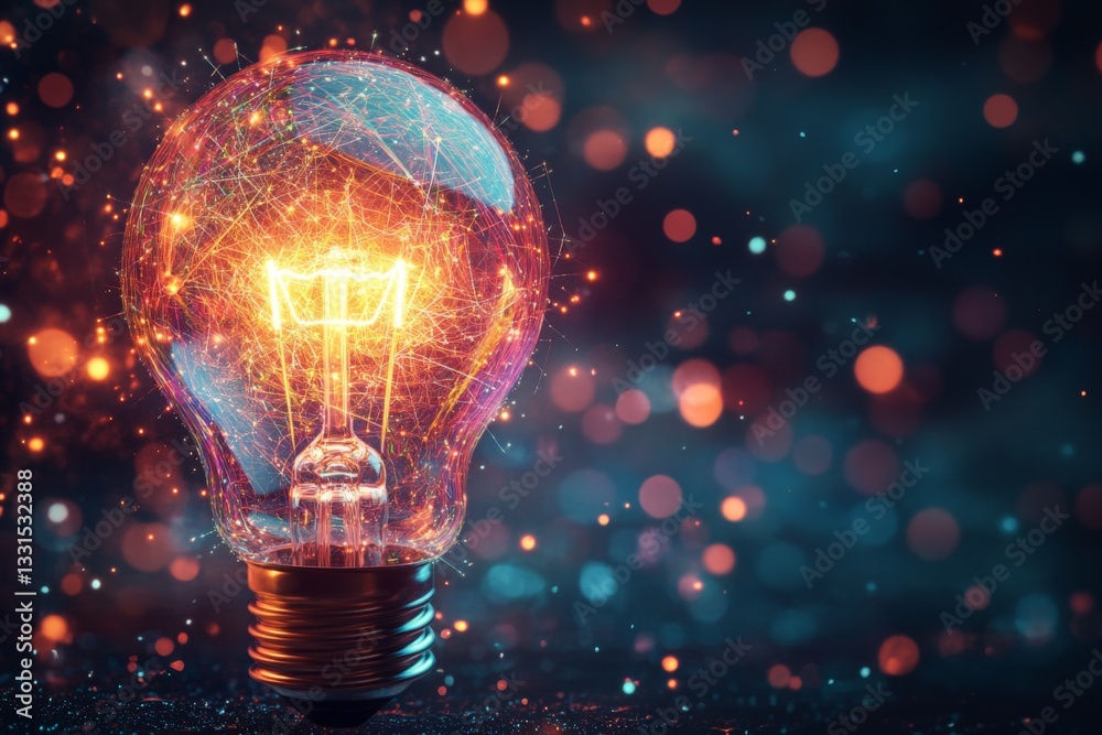 Aufkleber bright light bulb glowing with sparkles at night creating a beautiful ambiance and atmosphere