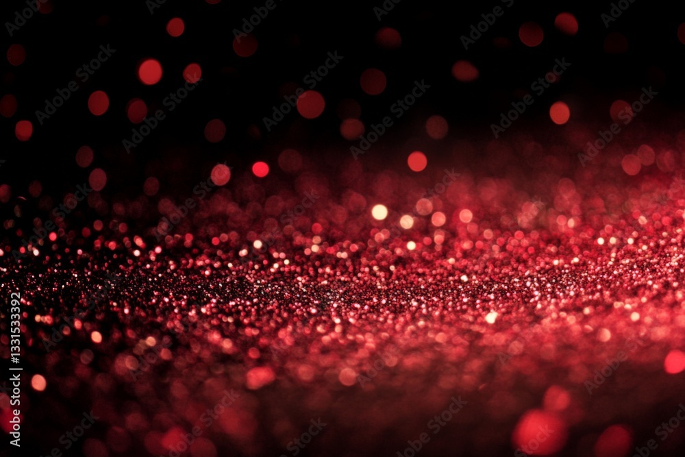Aufkleber Vibrant red shimmering particles scattered on a black background create a striking visual effect at night