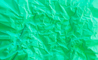 Green background crumpled paper scrapbook empty abstract backdrop, texture wrinkled card grunge sheet cardboard rough letter newspaper mockup cosmetic or eco system environment change natural.