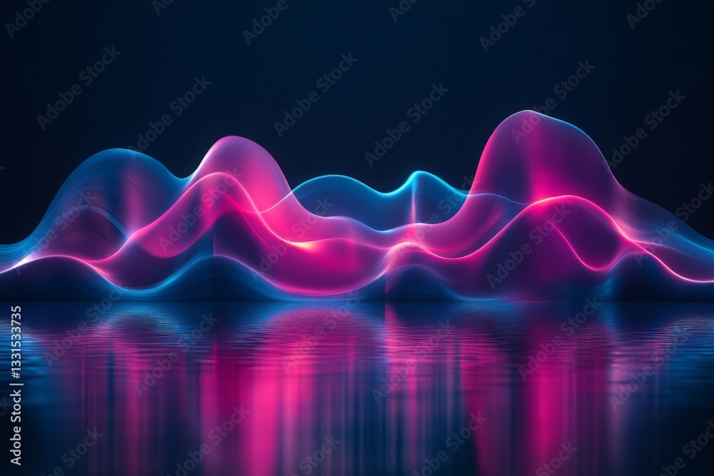 Poster Colorful abstract waves create a mesmerizing visual representation of sound in a twilight setting