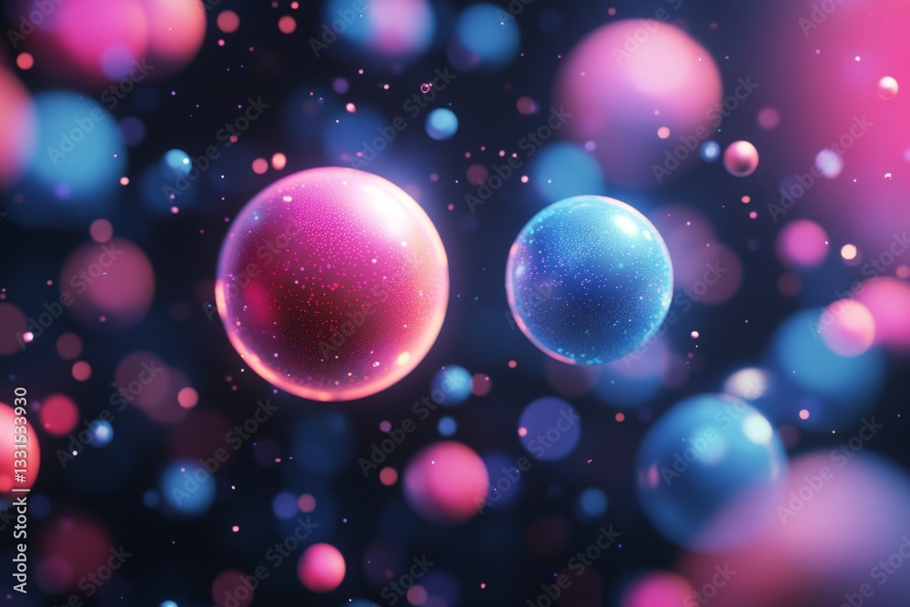 Poster colorful spheres floating in a dark background create a mesmerizing cosmic atmosphere at night