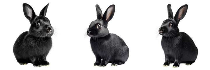 Black Rabbits with Ears Up and Faces Expressing Curiosity