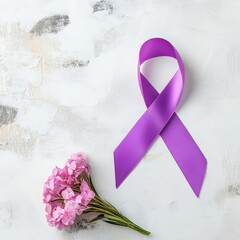 Purple ribbon for cancer awareness isolated on white background