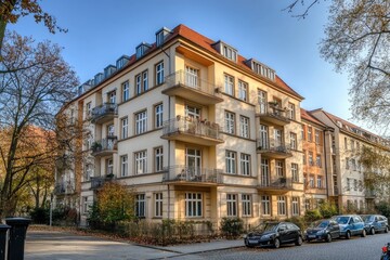 Obraz premium Multi-Family Apartment Building in Berlin, Germany. Architecture with Balconies in Central Berlin