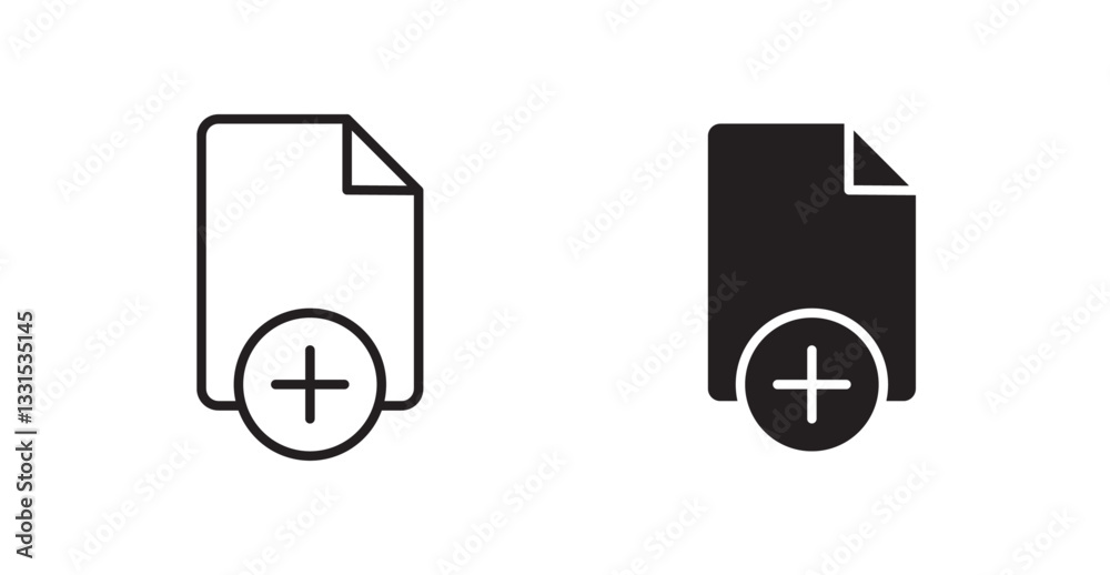 Aufkleber add document vector icon set in black color.