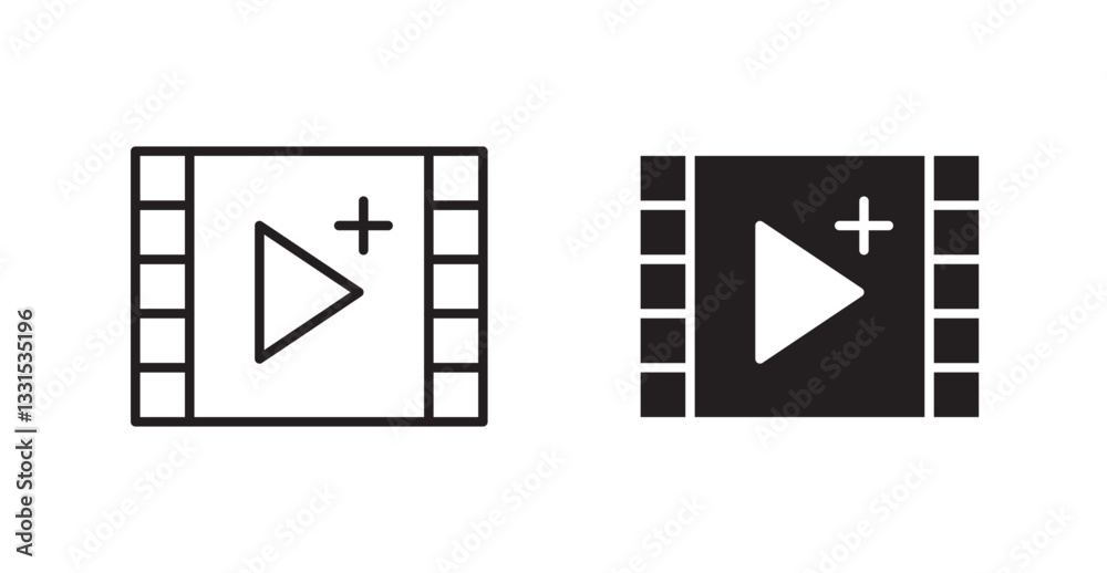 Poster Add Video vector icon set in black color.