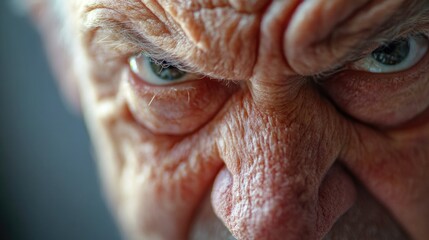 Close-up shot of a person's face, eyes open and looking straight ahead