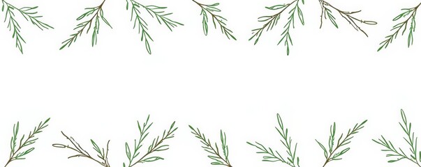 Naklejka premium Intricate line art seamless pattern of rosemary branches on white background, line art, leaves