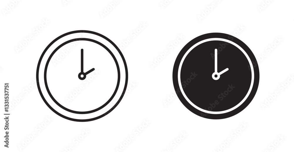 Poster Clock two vector icon set in black color.
