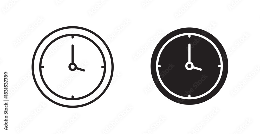 Poster clock-five vector icon set in black color.