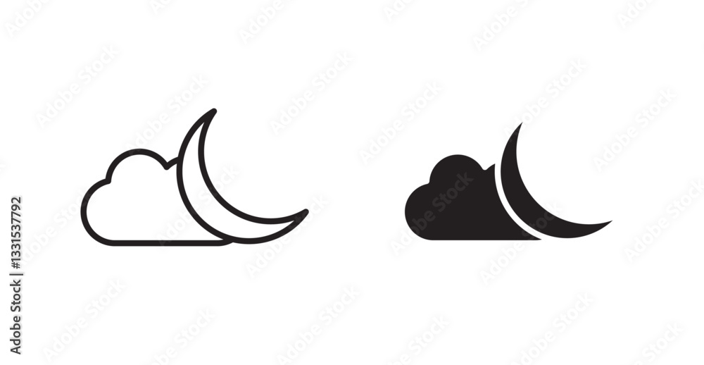 Poster cloud moon vector icon set in black color.