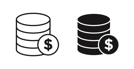 Coins vector icon set in black color.