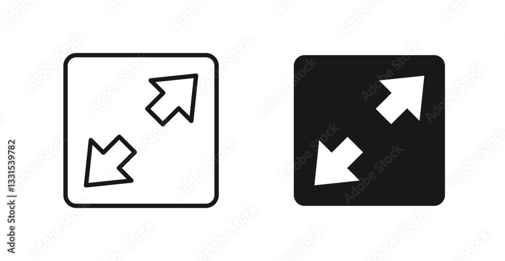 Poster expand vector icon set in black color.