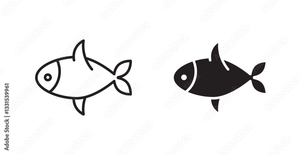 Poster fish vector icon set in black color.