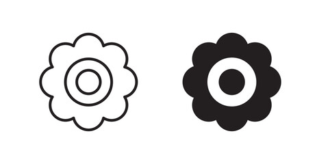Flower vector icon set in black color.
