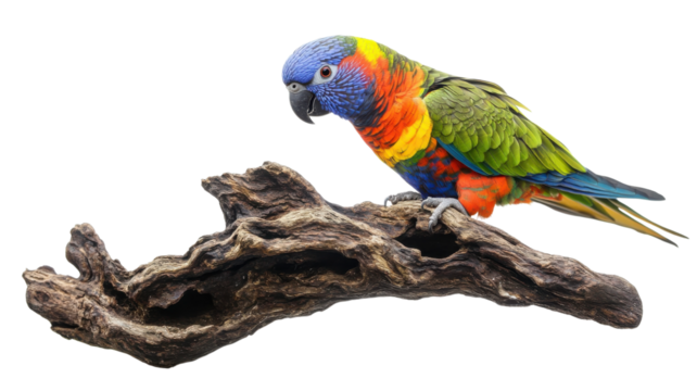 Colorful parrot perched on a branch, showcasing vibrant plumage in brilliant hues