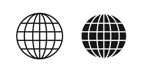 Globe vector icon set in black color.