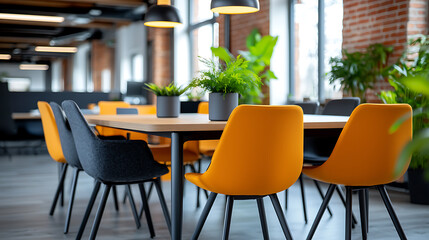 Stylish industrial-style meeting room featuring exposed brick and modern design urban setting interior photography professional environment