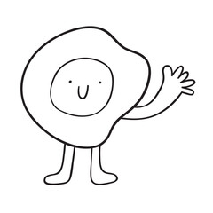 Fried egg. Cute character. Outline vector illustration on white background.