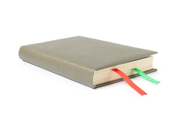 Book with ribbon bookmarks isolated on white