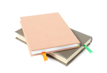 Books with ribbon bookmarks isolated on white