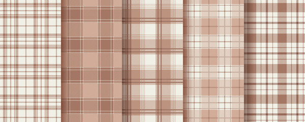 Plaid background. Tartan seamless pattern. Lumberjack check tablecloth. Flannel beige brown texture. Gingham fabrics. Shirt textile. Buffalo abstract design. Vichy cloth prints. Vector illustration