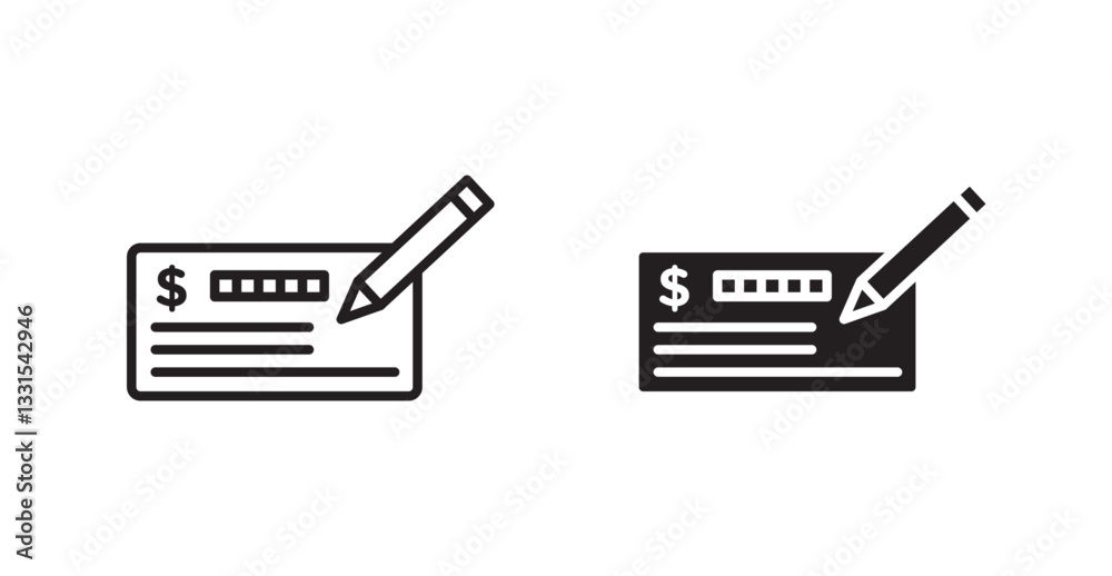 Poster money check vector icon set in black color.