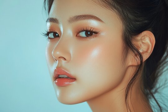 Close up of a beautiful woman with flawless makeup look