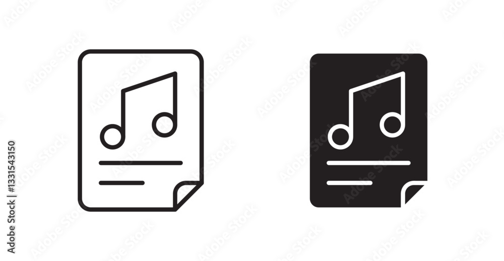 Poster music file vector icon set in black color.