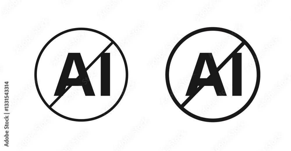 Poster no ai sign vector icon set in black color.