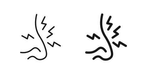 Nose pain vector icon set in black color.