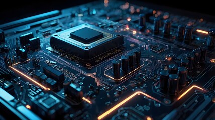 Fototapeta premium Advanced Microprocessor on a High-Tech Circuit Board – Futuristic Electronics and Computing