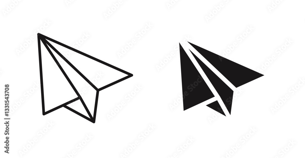 Poster paper plane vector icon set in black color.