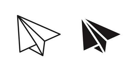 Paper plane vector icon set in black color.