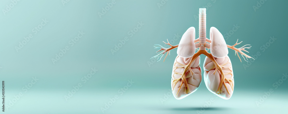 Poster 3d render of human lungs on minimalistic background, illustrating organ regeneration concepts. image