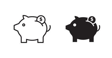 Piggy bank vector icon set in black color.